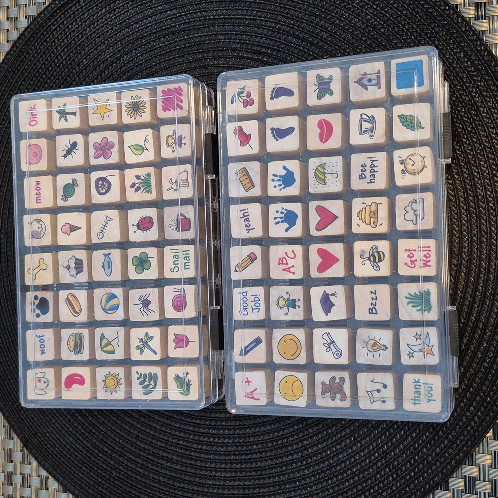 80 WOOD MOUNT RUBBER STAMPS Various Themed Stamp Sets In Latching Cases